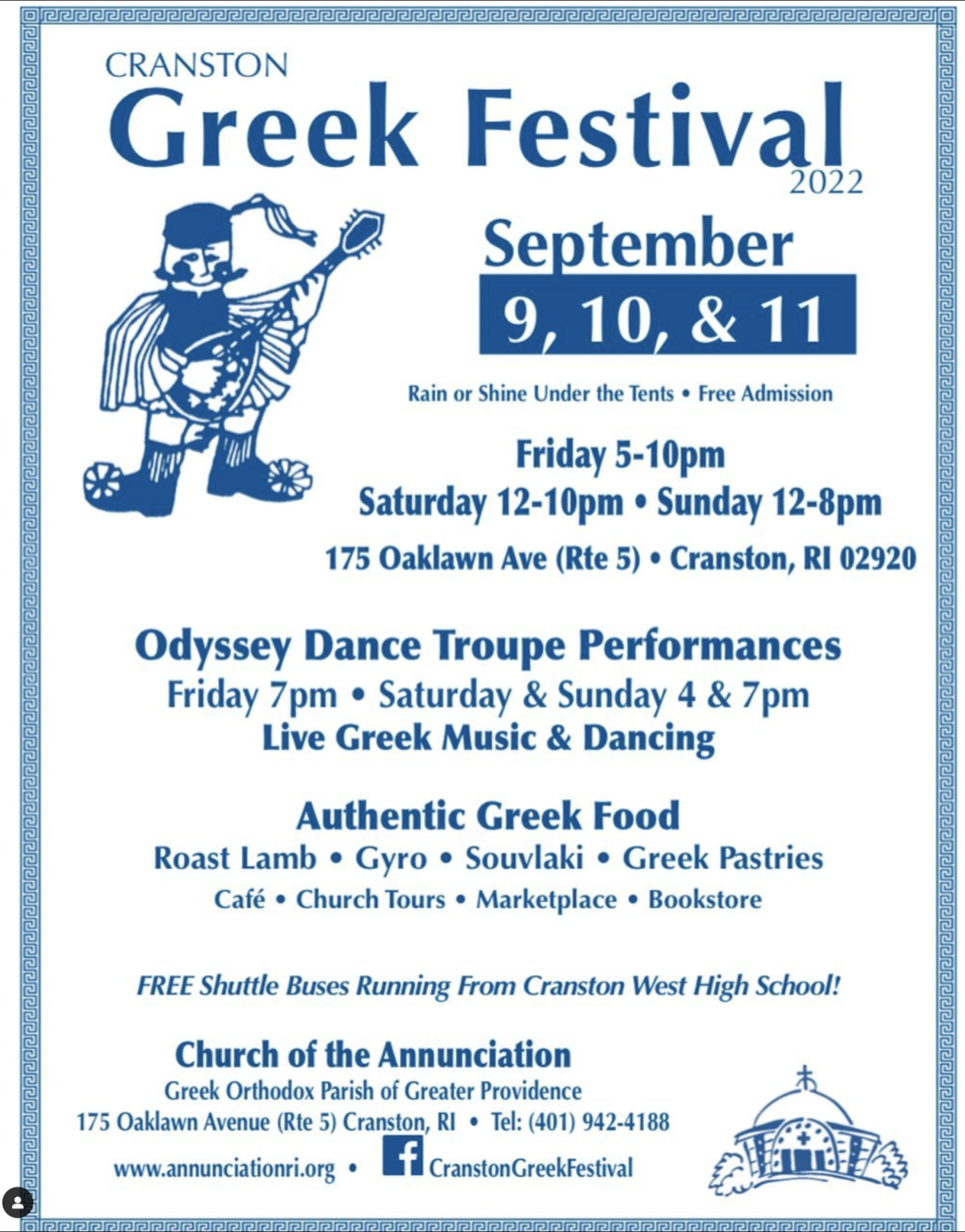 2022 “3Day” CRANSTON GREEK FESTIVAL Historical Preservation